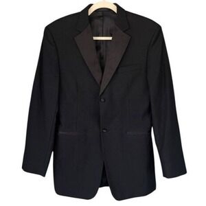 T1 Calvin Klein Black Tuxedo Jacket Boys Size 18 Wool Blend Formal Wear‎